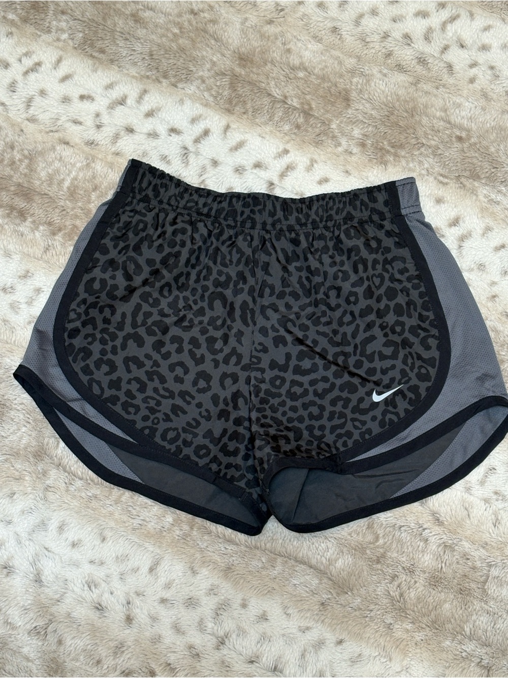 Nike Women's Black & Charcoal Leopard Print Athletic Shorts, Size XS